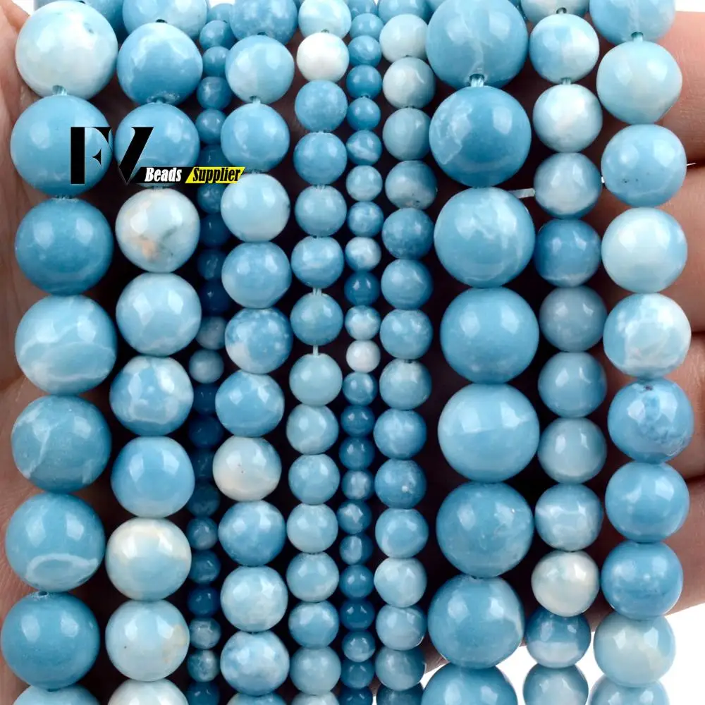 Perle In Pietra Naturale Larimar Blue Stone - Ronda - Filo Da 39 Cm (circa 63 Perle Da 6mm) - Per Creare Gioielli Fai Da Te (Collane, Bracciali)