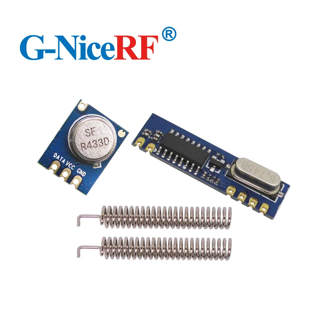 

2sets/lot 433MHz ASK RF Module Kit(2pcs STX882 Transmitter + 2pcs SRX887 Receiver +4pcs Nickel Plated Spring Antenna)