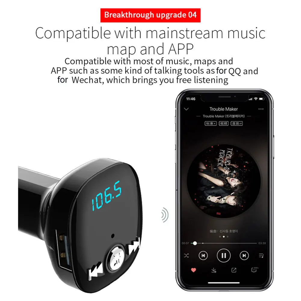 Handsfree беспроводной Bluetooth автомобильный комплект fm-передатчик MP3-плеер двойной USB зарядное устройство