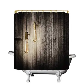 

Industrial Practical Shower Curtain,Historical Innovation Edison Revival Retro Electricity Wooden Planks Decorative for Kids