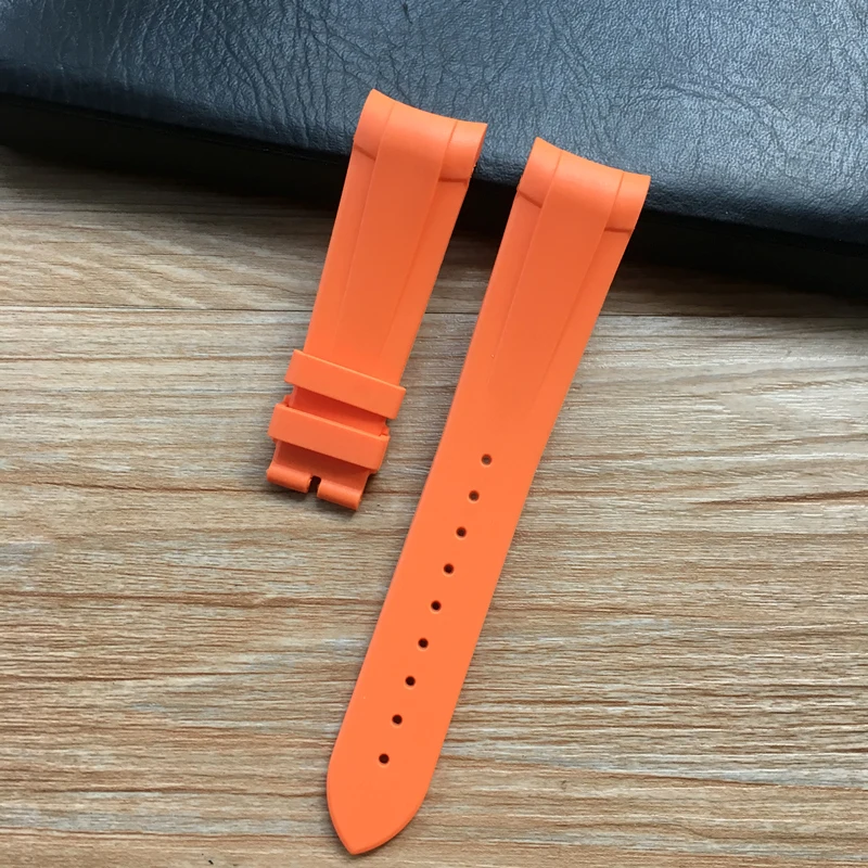 Orange no clasp 22 мм черный синий красный оранжевый зеленый изогнутый конец мягкий силиконовый резиновый ремешок для наручных часов с серебряной застежкой для Tudor - Цвет ремешка: Orange no clasp