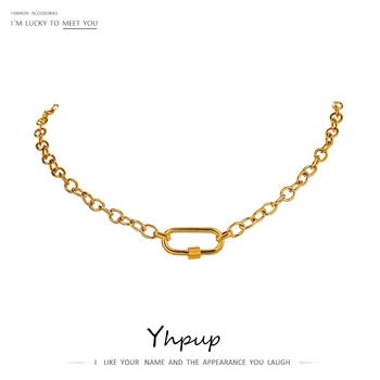 

Yhpup Fashion Geometric Chain Stainless Steel Necklace High Quality Metal 18 K Plated Statement Choker Necklace бижутерия 2020