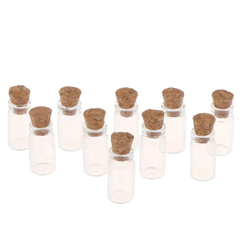 

1:12 Miniature 10Pcs Display Glass Bottles Jars with Cork for Food Storage Dollhouse Kitchen Accessories