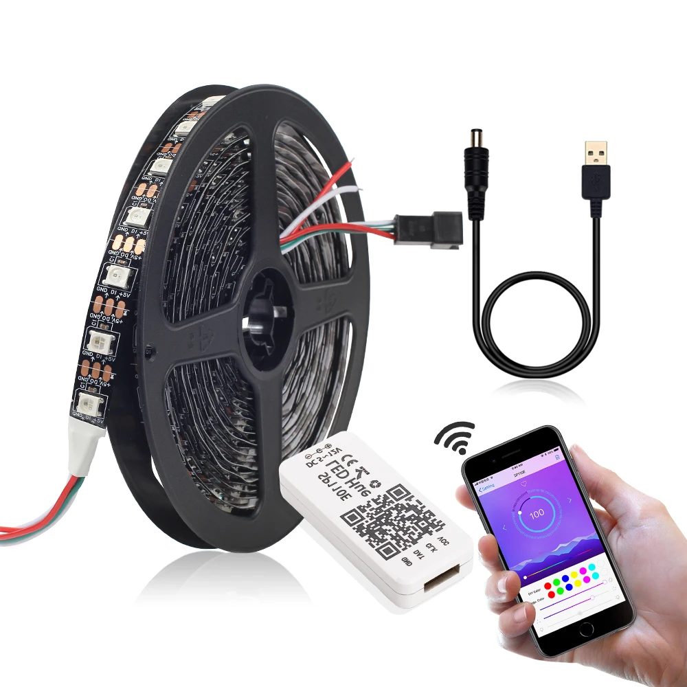 DC 5 в USB RGB WS2812B Bluetooth Светодиодная лента 5050 APP контроллер индивидуально адресуемый светодиодный светильник WS2812 пикселей набор полосок