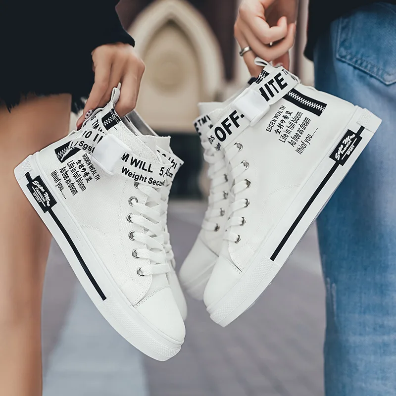 

Hight-top Canvas Shoes Male Red Village of Hope COUPLE'S Shoes Trend High-top Board Shoe Women's CHIC Sports Shoes White