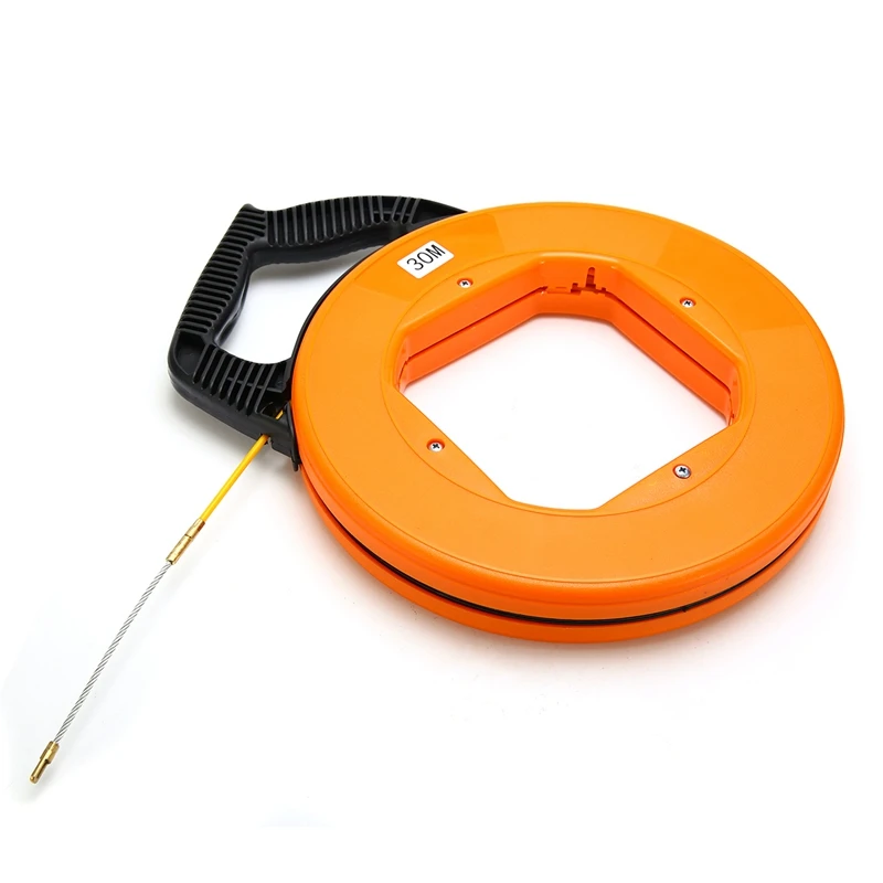 Portable 30 Meter Fiberglass Fish Tape Fishing Tool Reel Puller Conduit Duct Rodder Pulling Cable