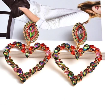 

New Arrival Rhinestone Metal Heart Earrings High-quality Colorful Crystals Drop Earring Fashion Jewelry Accessories For Women