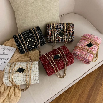 

ins super fire woolen cloth bag female bag new wave 2020 popular Korean fashion wild chain single shoulder messenger bag