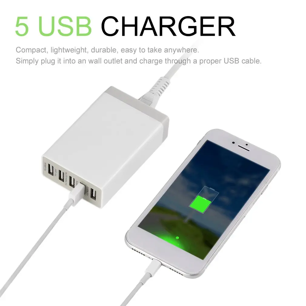5 в 8A 5 портов USB зарядное устройство с кабелем для передачи данных высокоскоростное зарядное устройство для телефона настенный адаптер для зарядки смартфона розетка для зарядки с европейской вилкой