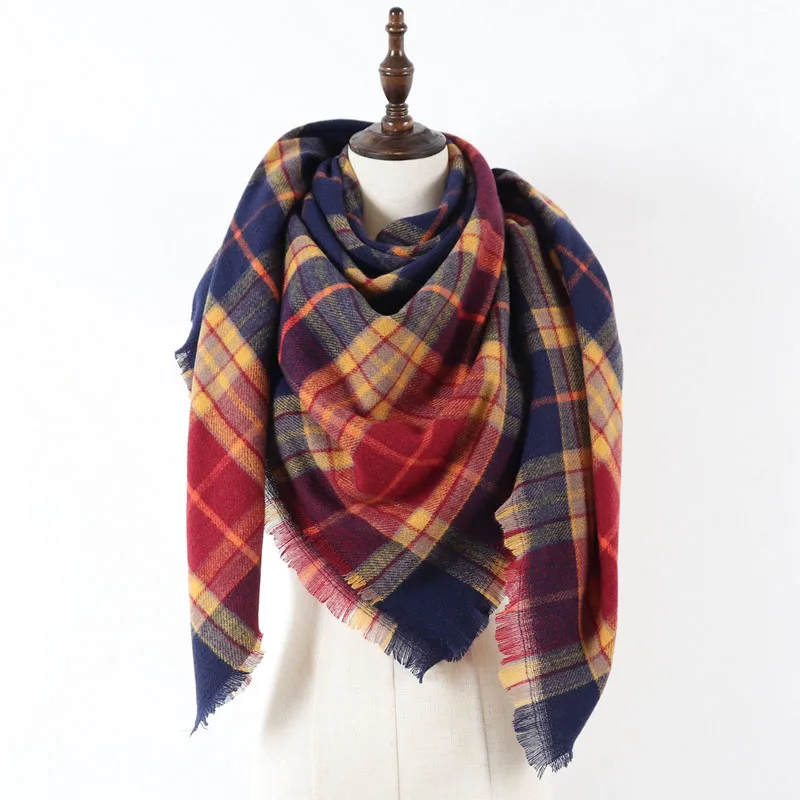 Зимний шикарный вязаный квадратный шотландский клетчатый шарф-Палантин женский проверочная сетка акриловый крупноразмерный шарф шаль