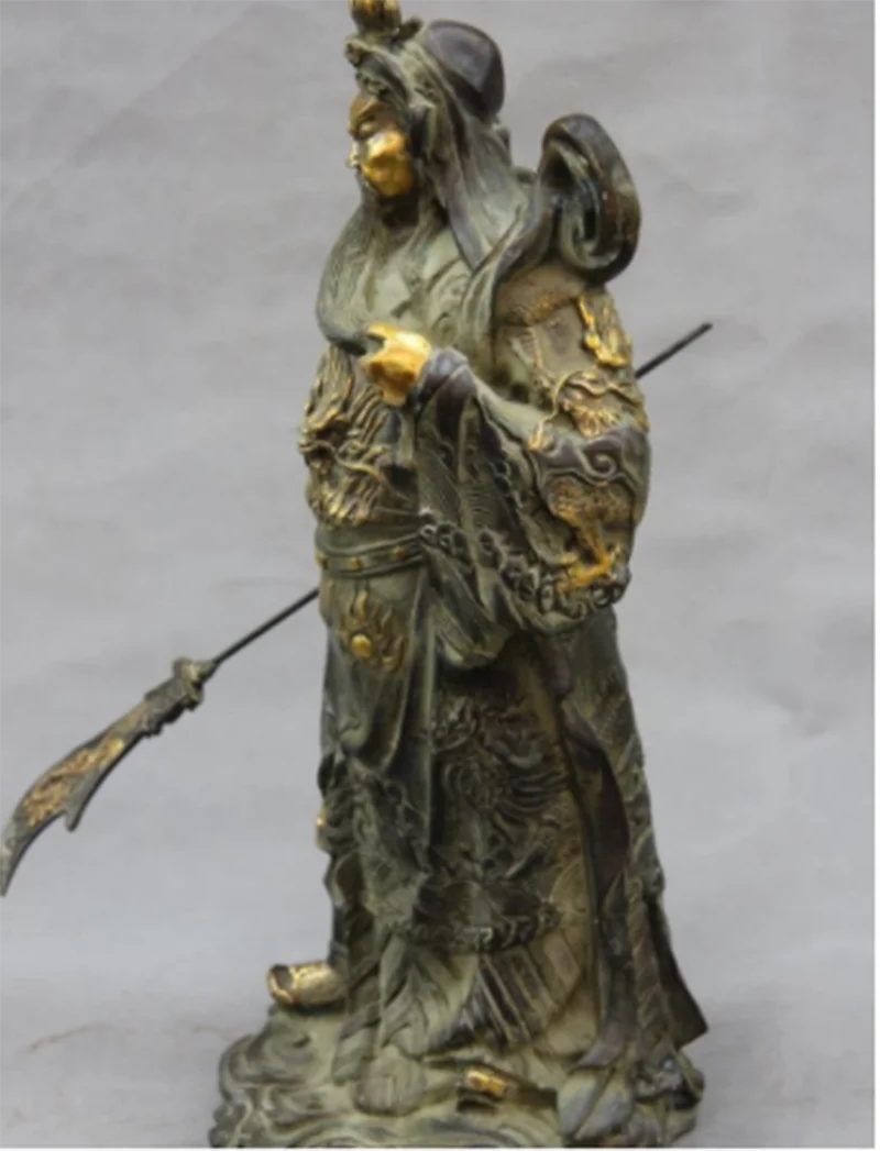 16 Китайский классический бронзовый медный счастливый Дракон Guan Gong Guan yu Статуя Воина