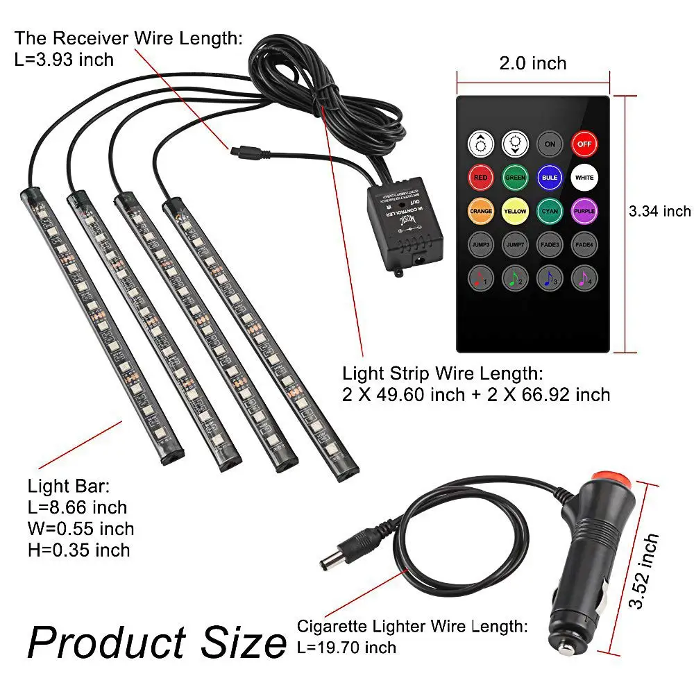 СВЕТОДИОДНЫЙ Автомобильный светильник, светильник для ног 48SMD RGB, светильник для салона автомобиля, светильник под приборной панелью, комплект со звуком и активной функцией
