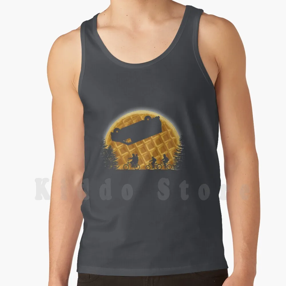 Camiseta sin mangas Stranger Moon Chaleco 100 % algodón Años 80 Moon Waffles Netflix Hawkins Upside Down Eleven Demogorgon Things Años 80
