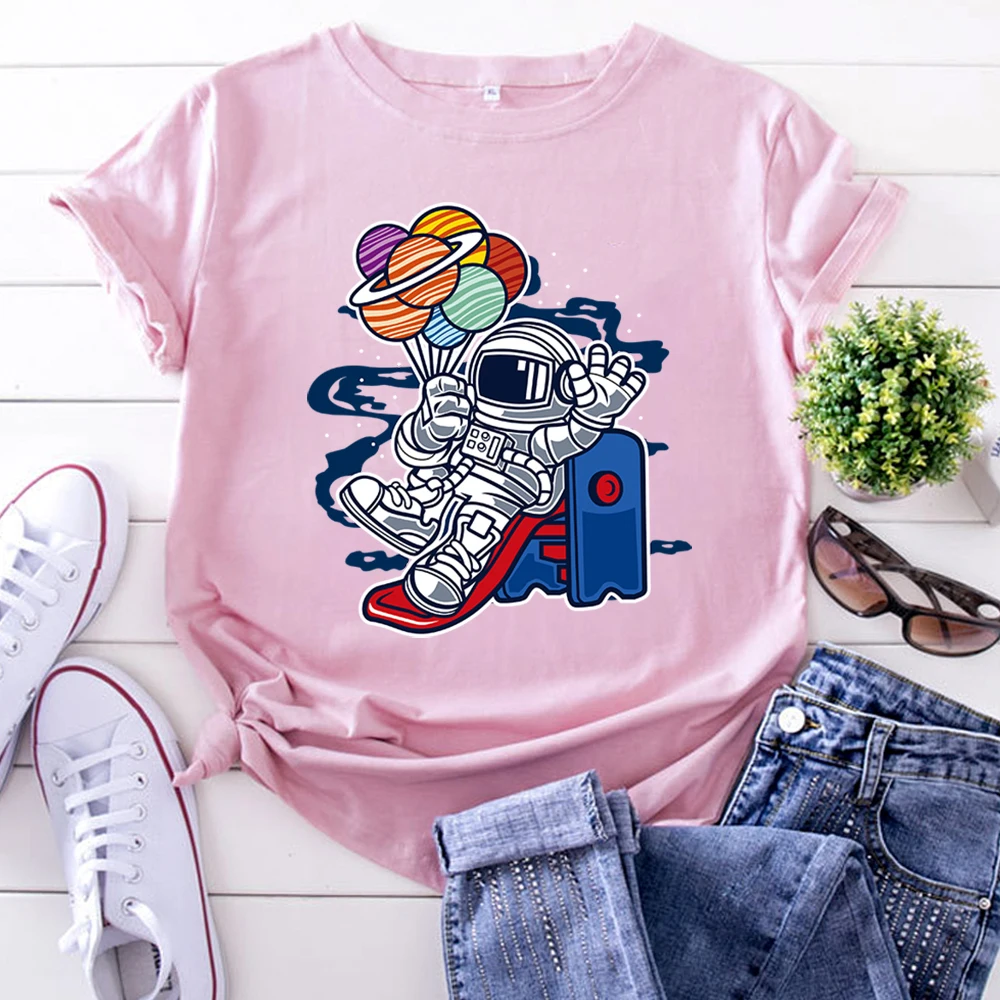 

Taxi Cartoon Astronaut Tshirts Personality Printing Woman T Shirts Punk Harajuku T-Shirts For Women Vintage Oversized Clothes