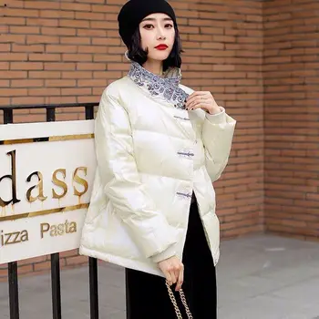 

Winter new high-end fashion heavy industry folk embroidery relaxed joker collar white duck down down jacket