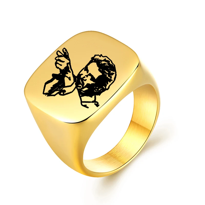 Кольцо с фотографией из нержавеющей стали для мужчин и женщин, большие кольца в стиле панк, рок, мужское кольцо на палец, серебряное, золотое, черное ювелирное изделие, подарок - Цвет основного камня: Gold 5