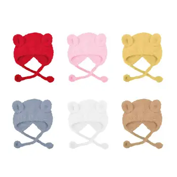 

Children Winter Hat with Ears Girls Boys for Baby Kids Knitted Earflap Hats Pink White Blue Cap Careful Workmanship