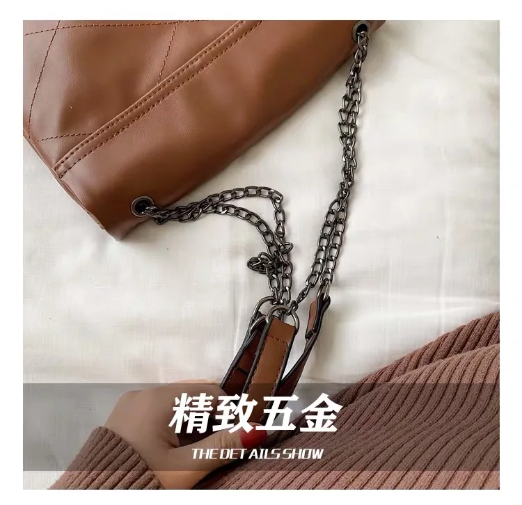 Bolso de hombro de cuero de para mujer, bolso de bandolera con cadena, Bolso grande de diseñador de marca famosa, bolso de