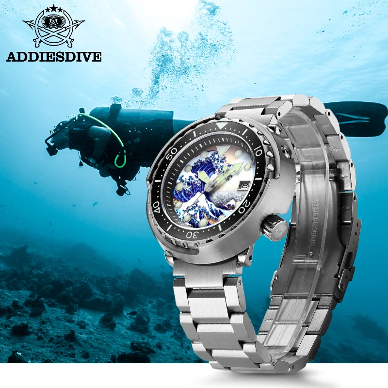 Мужские механические часы Addies Dive из нержавеющей стали с сапфировым стеклом NH35