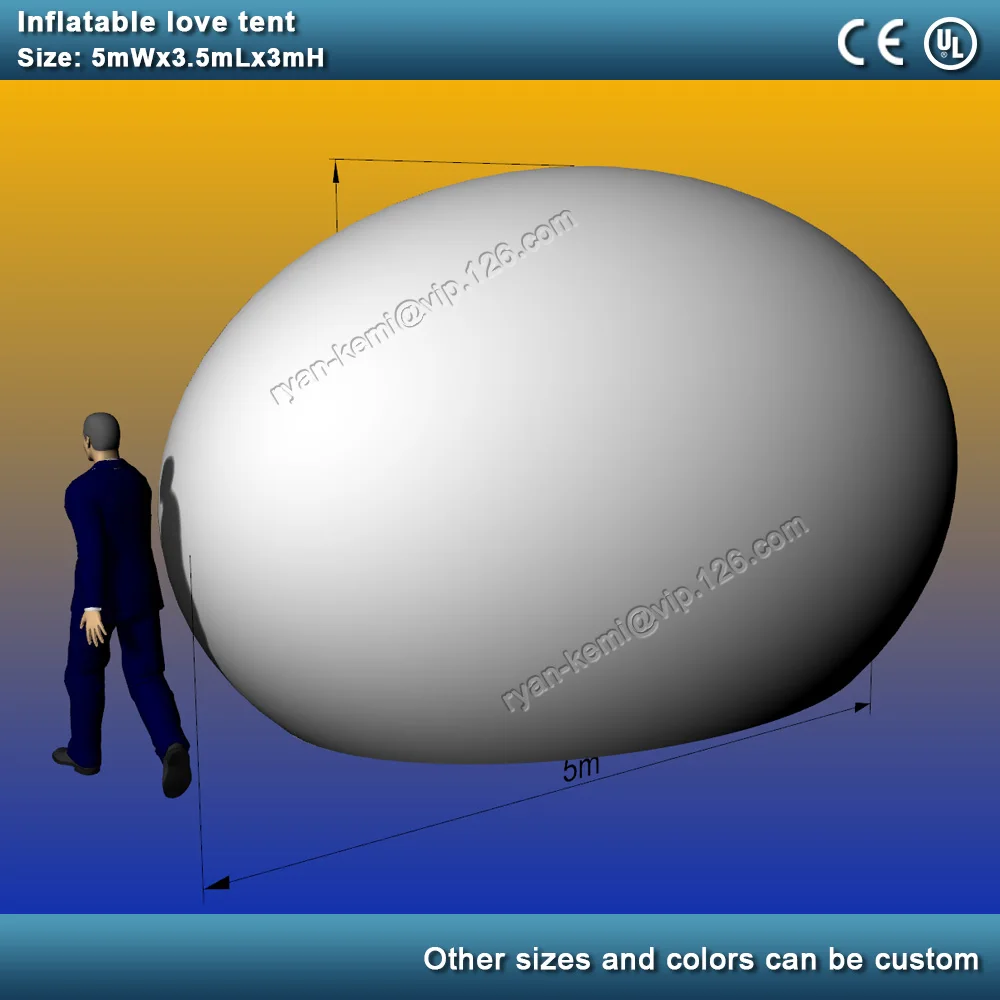 5mx3.5mx3mH white red inflatable dome tent for wedding party heart door inflatable love room inflatable igloo shelter oval tent 4