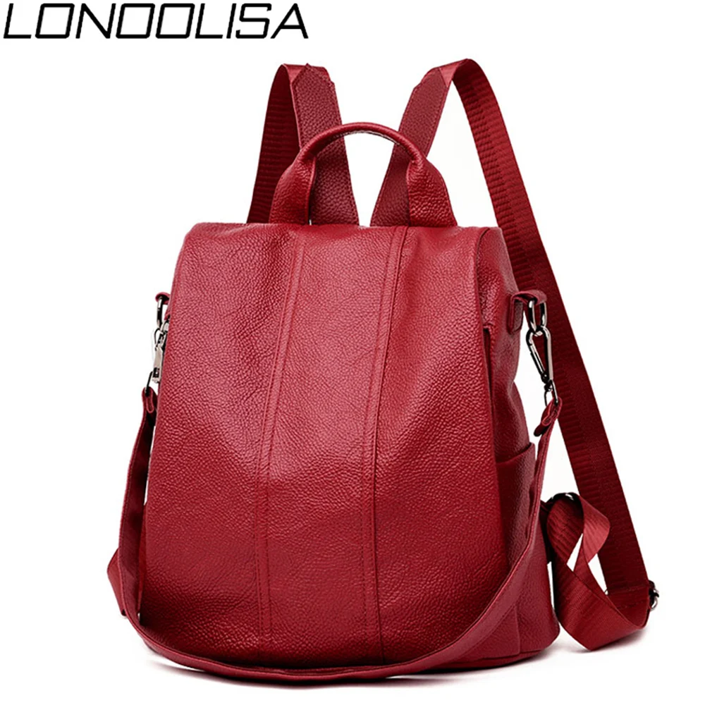 

3-in-1 Women's Mochila High Quality Soft Leather Backpack Retro Shoulder Bag Anti-Theft BagPack Sac A Dos Femme