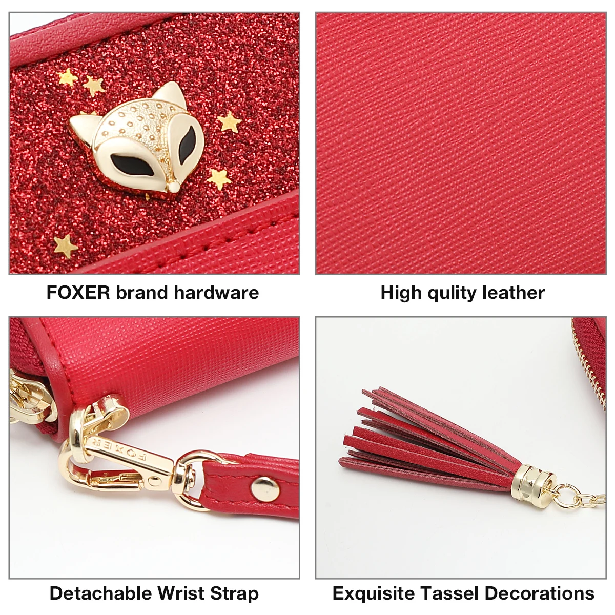 FOXER Women's Wallets Glitter Cowhide Leather Clutch Zipper Wallets with Wristle Female Phone Holder Purse Lady Clutch Phone Bag FOXER Women's Wallets Glitter Cowhide Leather Clutch Zipper Wallets with Wristle Female Phone Holder Purse Lady Clutch Phone Bag