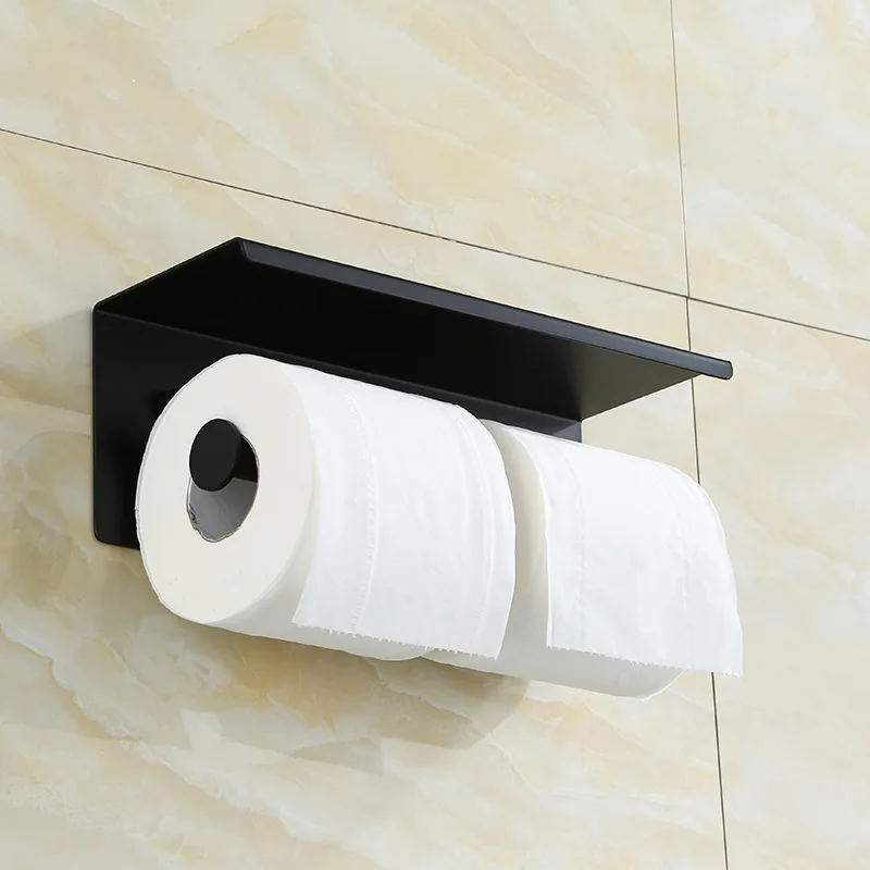 MTTUZK Matt Black 304 Stainless Steel Toilet Paper Holder With Phone Shelf Bathroom Toilet Matte Black Roll Paper Holder