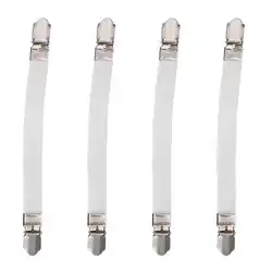 Elastic Bed Sheet Grippers - Double Head Clips for Secure Fit | Home Textile Organizer Set (4pcs) (WHITE)