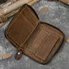 Retro Men's Short Wallet Vintage Cow  Leather Vertical Thin Male Zipper Square Credit Card Holder Small Money Purse Women wallet 1