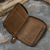 Retro Men's Short Wallet Vintage Cow  Leather Vertical Thin Male Zipper Square Credit Card Holder Small Money Purse Women wallet 1