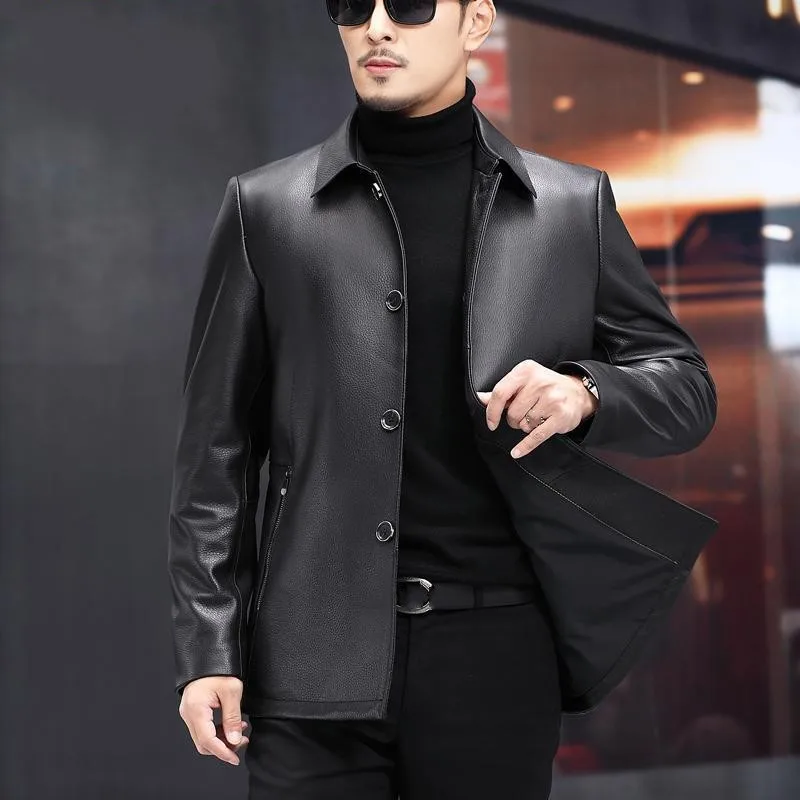 mens sheepskin coat Spring Autumn Genuine Leather Jackets Mens New Cowhide Outerwear Turn-Down Collar Single Breasted Business Male Casual Coat genuine leather coats & jackets