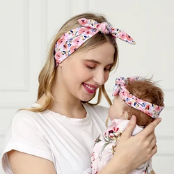 2Pcs/Set Mom & Baby Headbands Mother Baby Turban Bowknot Elastic Headwear Mom Daughter Rabbit Ears Parent-Child Hair Accessories