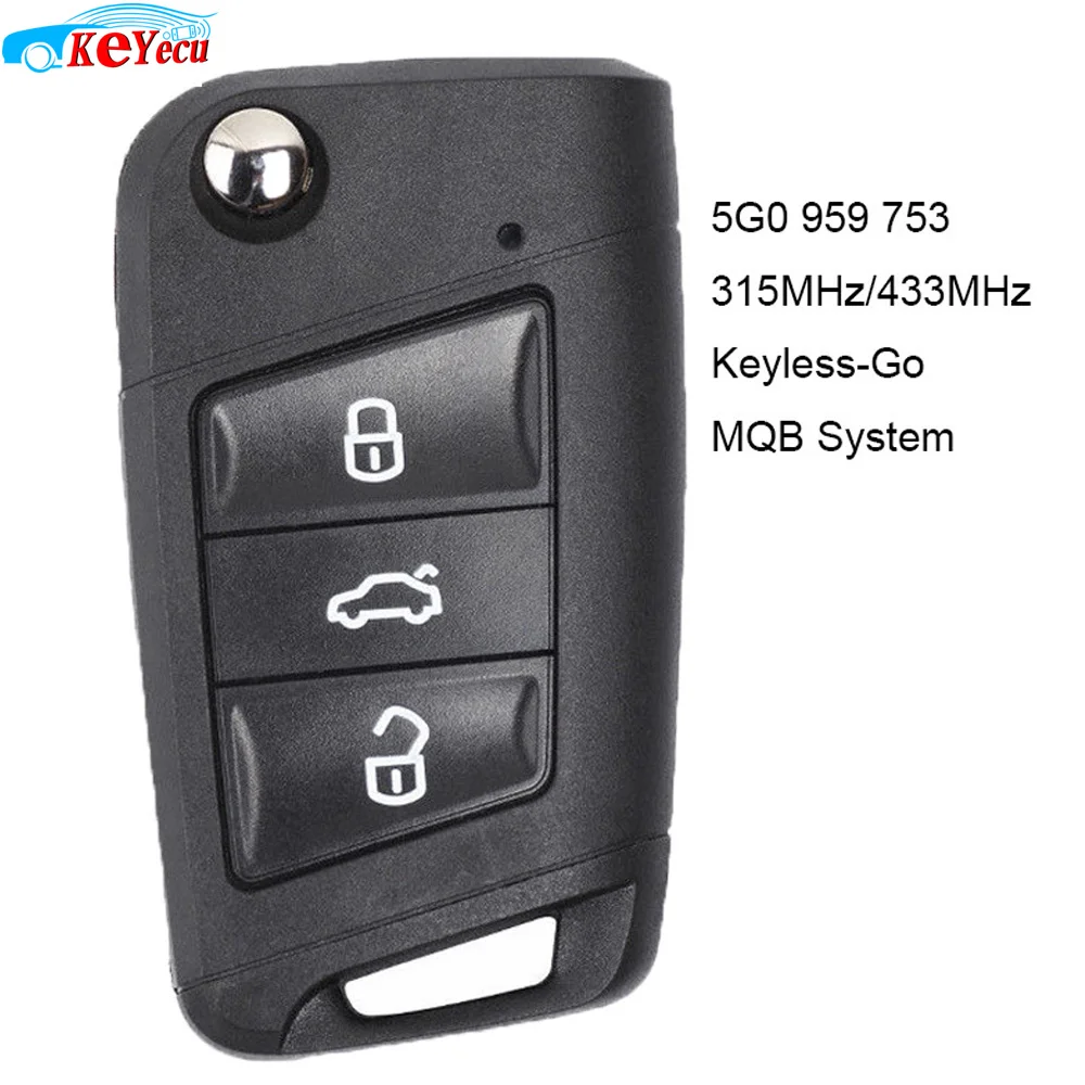 KEYECU Keyless-Go MQB система умный дистанционный ключ 315 МГц или 434 МГц ID48 для Volkswagen Golf 7, Tiguan- FCC: 5G0 959 753