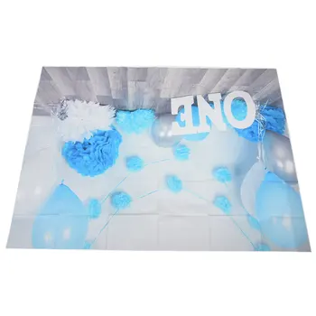 

7x5ft Photography Backdrops baby boys 1st Birthday Blue balloons flowers party banner studio booth background photocall