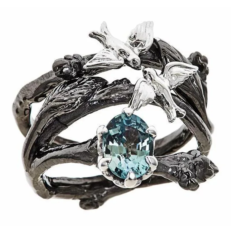 Женское многослойное кольцо Milangirl обручальное с синим фианитом Винтажное черной