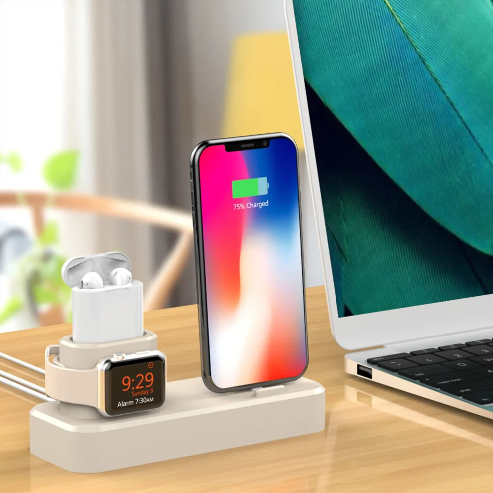 

Besegad 3 in 1 Silicone Gel Charging Holder Dock Station Charger Stand cargador for Apple Watch iWatch AirPods iPhone X Xs Max