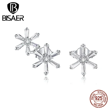 

BISAER Brincos 925 Sterling Silver Elegant snowflake Stud Earrings for Women Small Simple Stud Earrings Jewelry Bijoux EFE425