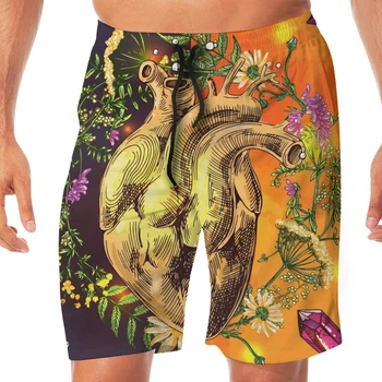 

Boho Human Heart Wildflowers Mens Swimsuit Swimwear Men Swimming Shorts Beach Short Sports Suits Surf Board Swim Trunks