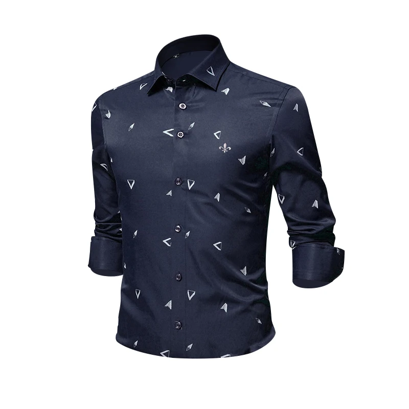 Принт Геометрическая Мода Blusa Camisa Social Masculina Dudalina длинный рукав тонкая рубашка мужская одежда с цветочным рисунком пуловер Белый мужской