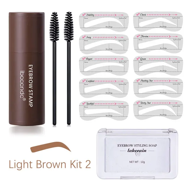New Eyebrow Stamp Shaping Makeup Waterproof Brow Powder Natrual Eye Eyebrow Stick Hair Line Contour Brown Black 3 Color Light Brown Kit 2
