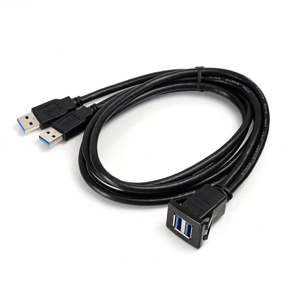 

1M Socket Cable USB 3.0 Auto Car Flush Mount Male to Female Extension Cord Dashboard Panel Square Audio Line for Motorcycle