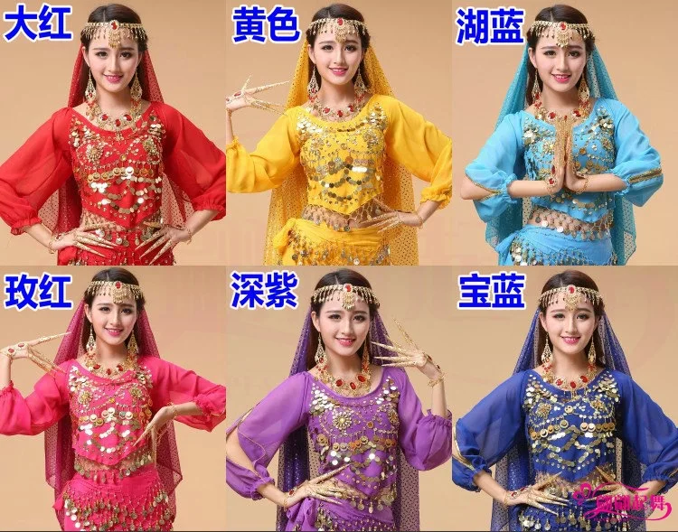 India Dance Table Performance Practice Clothes Belly Dance Clothing New Style Belly Dance Two Flowers Pepper Long-sleeved Upper