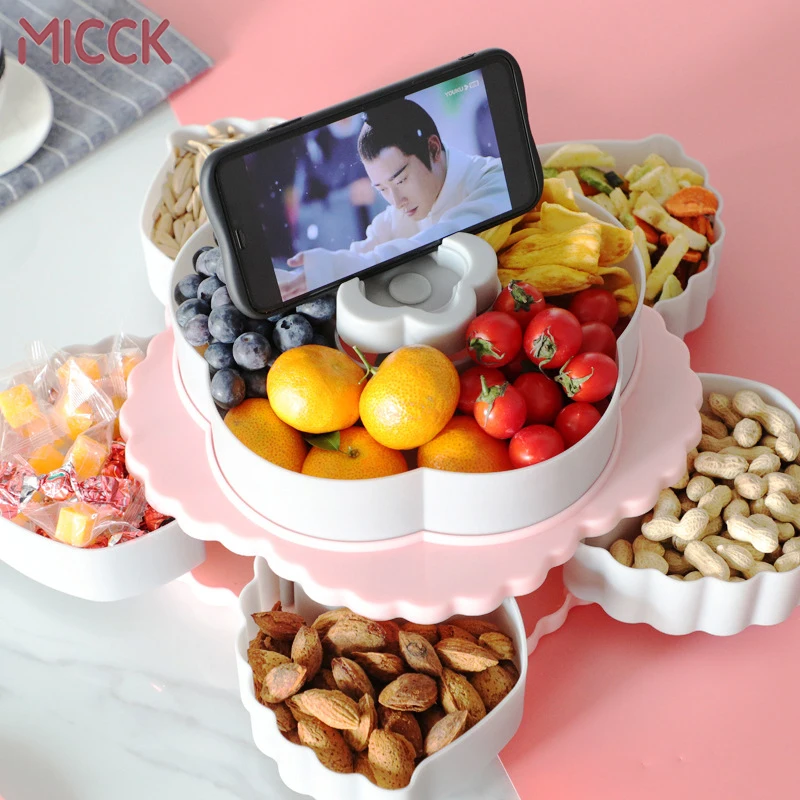 MICCK двухслойная вращающаяся коробка для хранения цветочный дизайн пластиковые