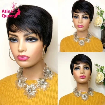 

13x4 Short Pixie Cut Human Hair Wig Preplucked Atina Queen Frontal Bob Wig 4x4 Closure Wig Remy Brazilian 250% for Black Women