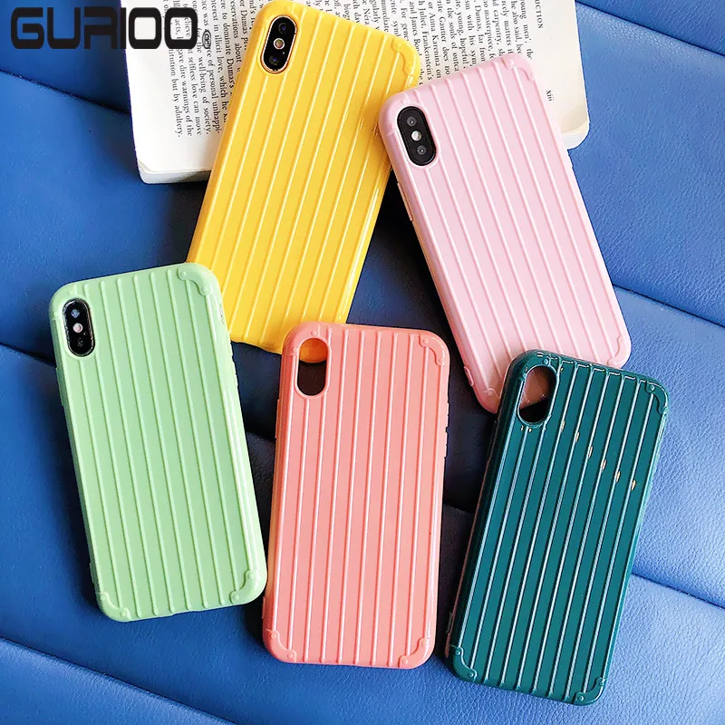 Silicone Girly Phone Cases For iPhone 8 7 6 6S Plus X XR XS Max Thin Soft Case Candy Color Luggage Cover |