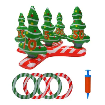 

1set Inflatable Santa Christmas Tree Set Funny Ring Toss Christmas Holiday Party Game Outdoor Inflated Toys Supplies
