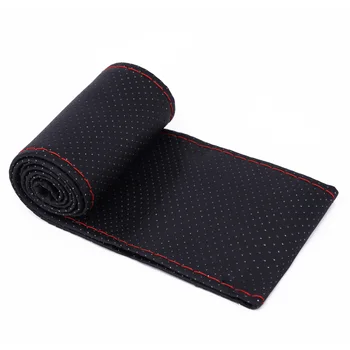

Wheel Steering Set&Leather Black+Thread Red Auto Cover Car Diy Anti-slip37-38cm