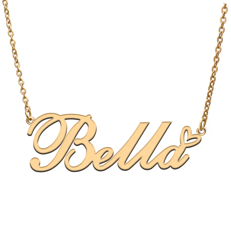 

Love Heart Bella Name Necklace for Women Stainless Steel Gold & Silver Nameplate Pendant Femme Mother Child Girls Gift