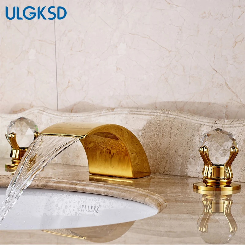 

ULGKSD Basin Faucet Crystal Hand Wheel Double Handle Bathroom Faucet Ceramic Valve Hot And Cold Faucet Waterfall Faucet