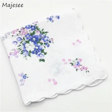 Носовые платки женские с цветочным принтом элегантные винтажные женские с карманом квадратные повседневные модные тонкие мягкие хлопковые Простые повседневные женские